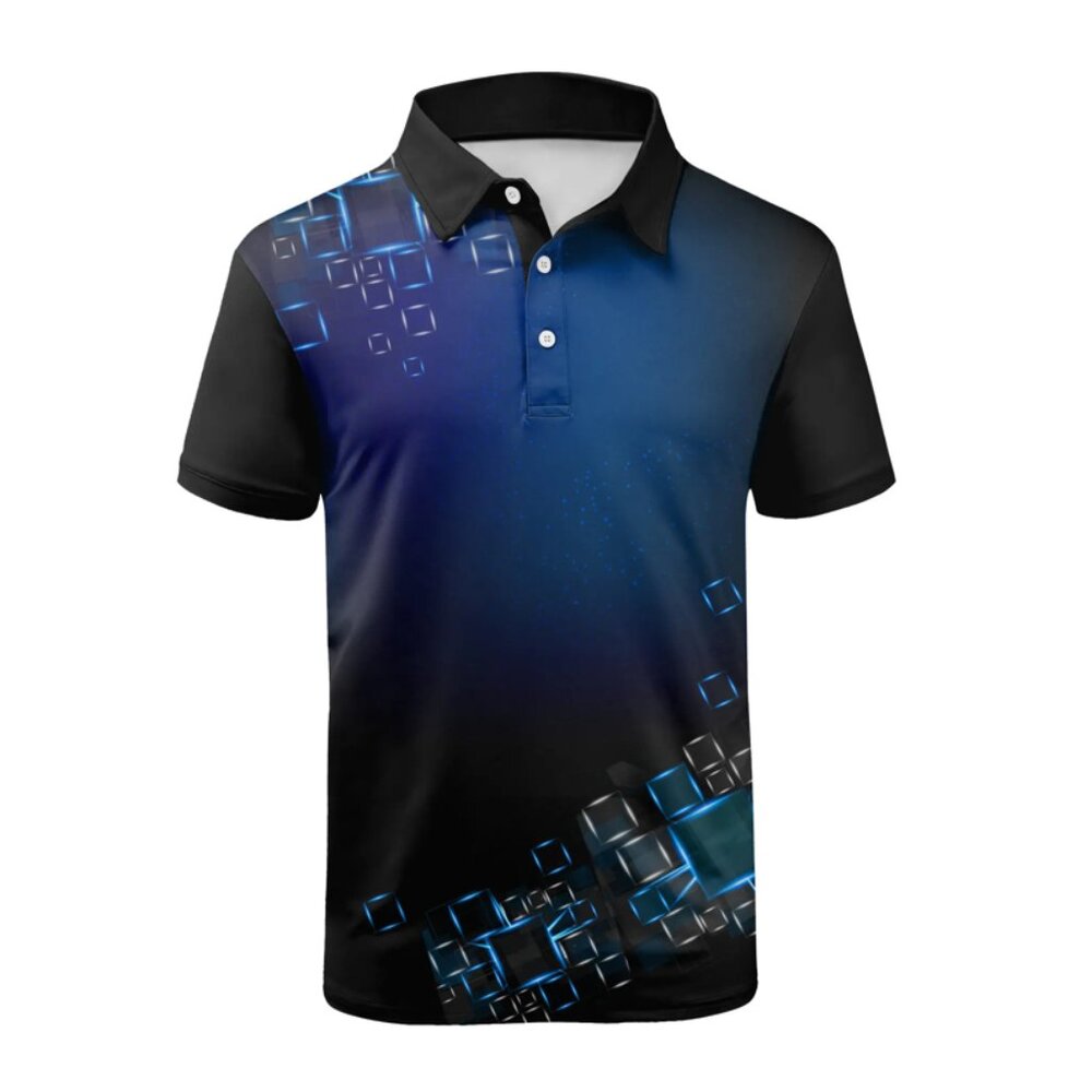 ZITY Men's Button Up 3D Print Polo Shirt. Plus Size 3XL